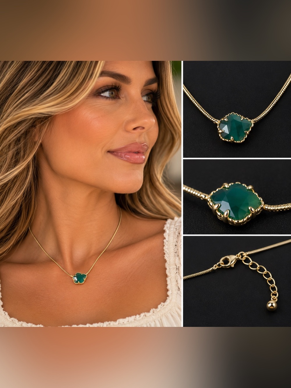 Kendra Scott Gold Necklace with Green Pendant - Women Jewelry 15 inch